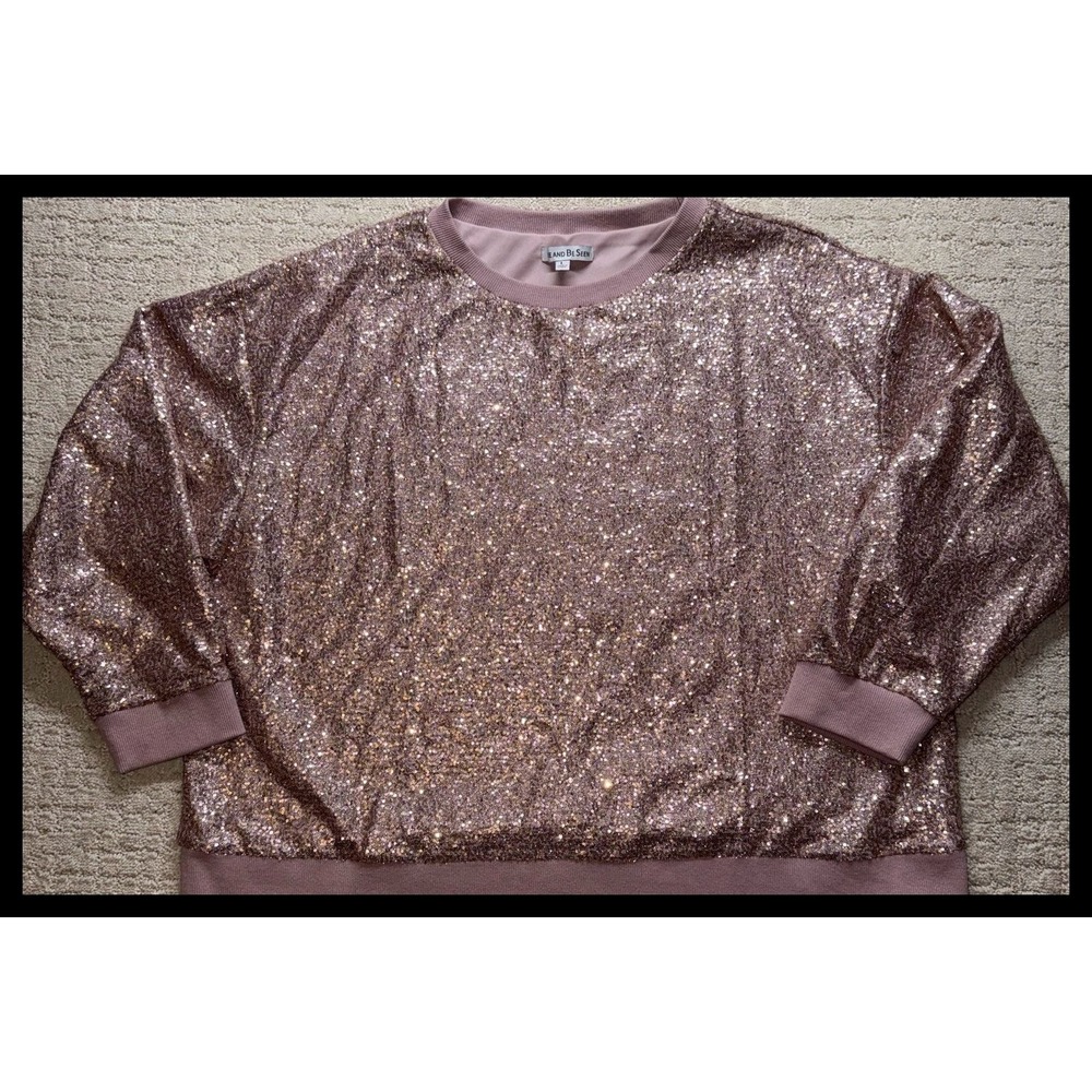 See And Be Seen Sequin Sweatshirt Women Large Rose Gold Sparkly Party Top